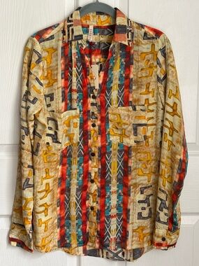NEW RAGA Button Down Shirt Geometric abstract Aztec Lightweight Western size S